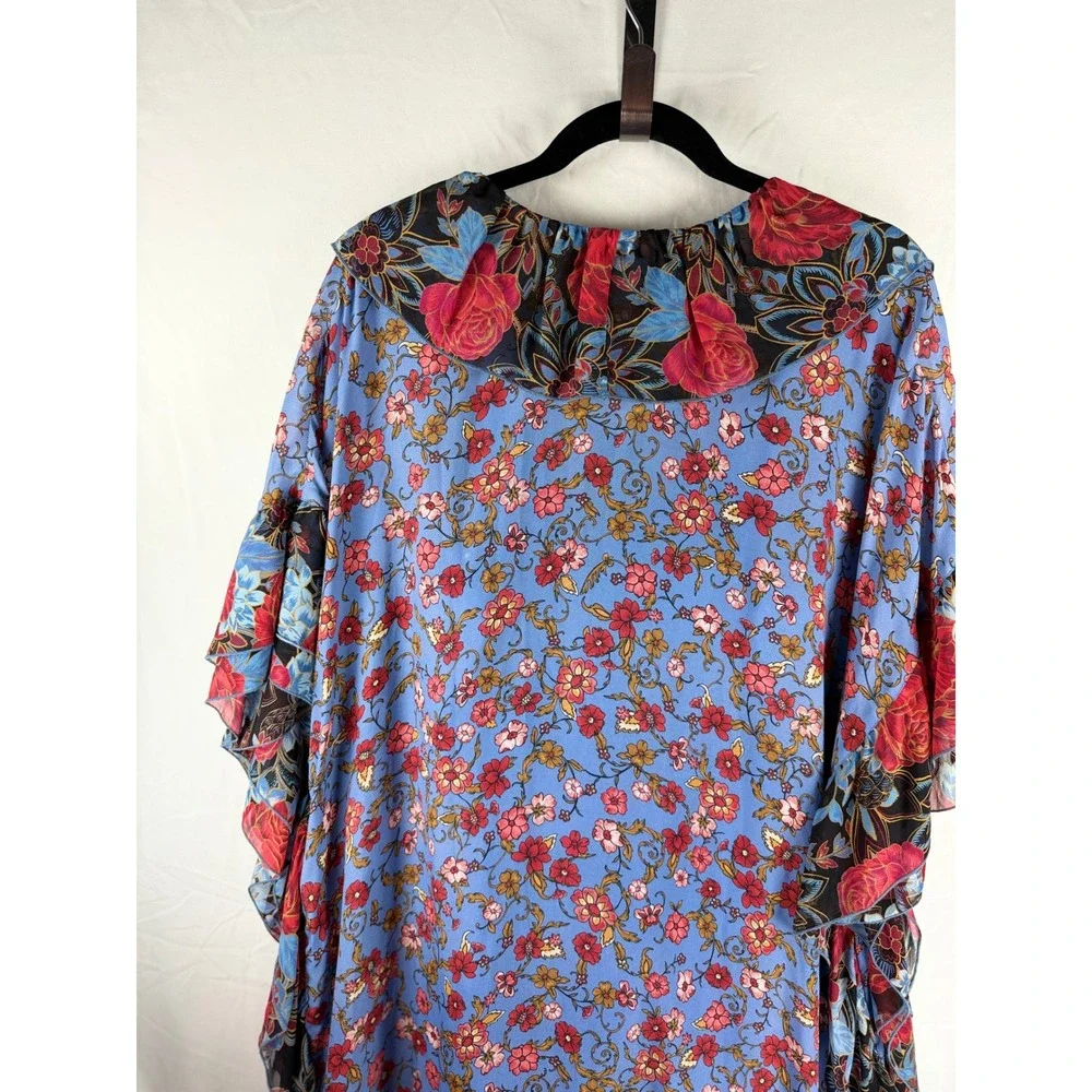 See‎ By Chloe Blue Dream Floral Silk Ruffle Kaftan Dress  Size 36